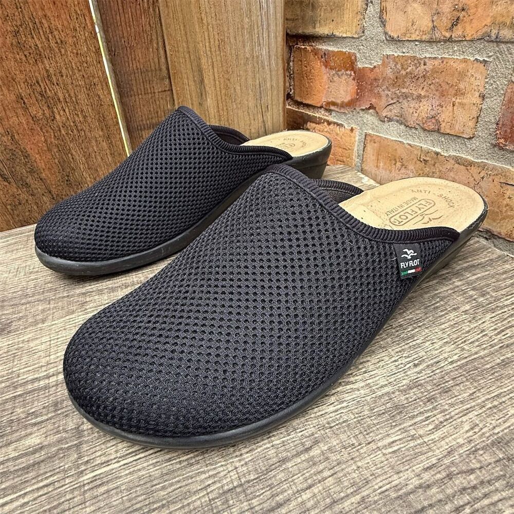 Fly Flot Italian Knit Women's Black Mesh Slip-On Mules Clogs Slipper Shoe Size 9 - Picture 3 of 11